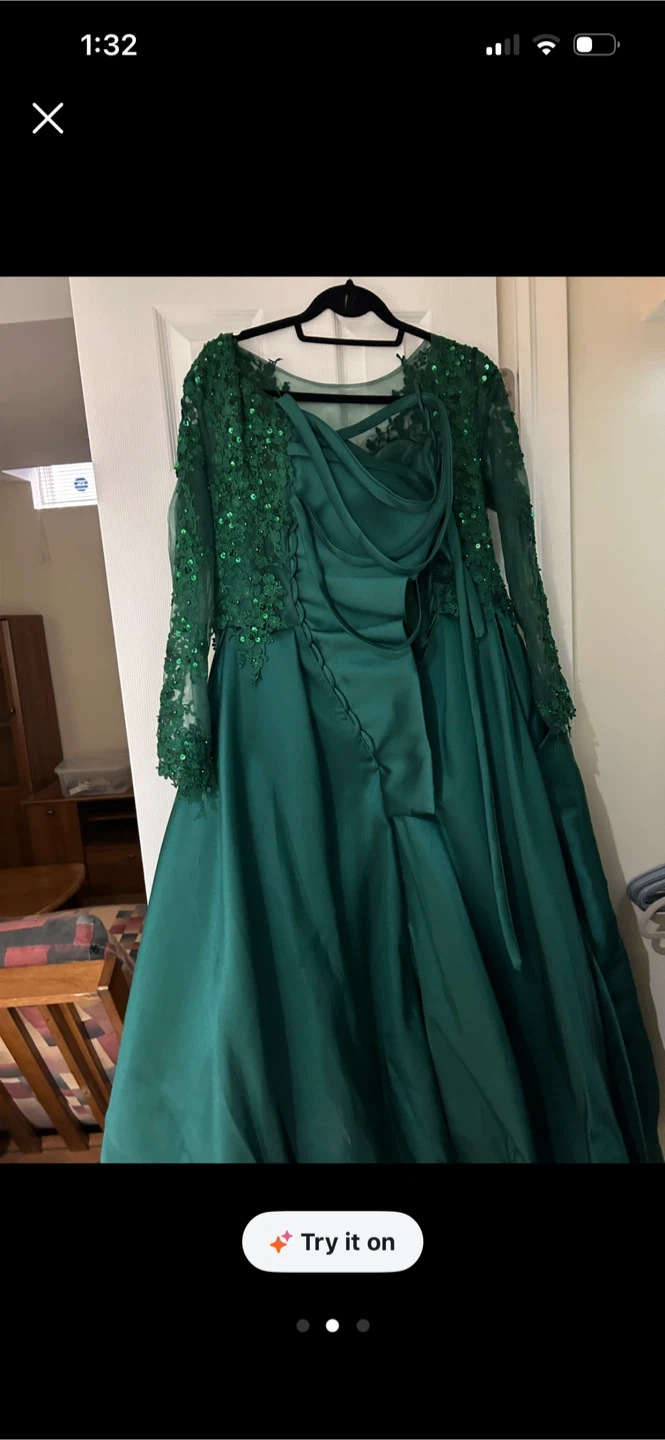 Emerald Green Sequin Lace Evening Gown - photo 4