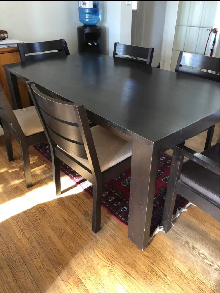 Dark Wood Dining Table and Chairs Set
