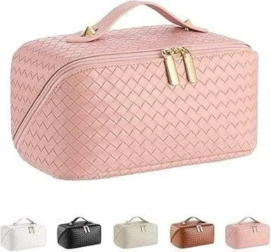 Pink Woven Makeup Bag