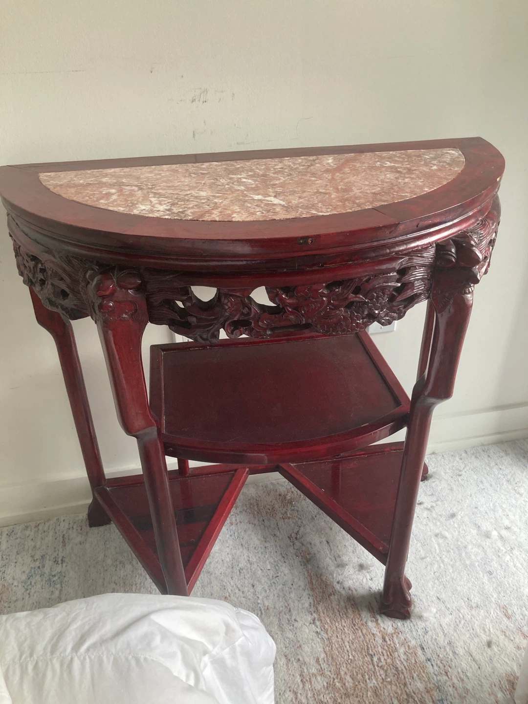 Antique Carved Console Table with Marble Top