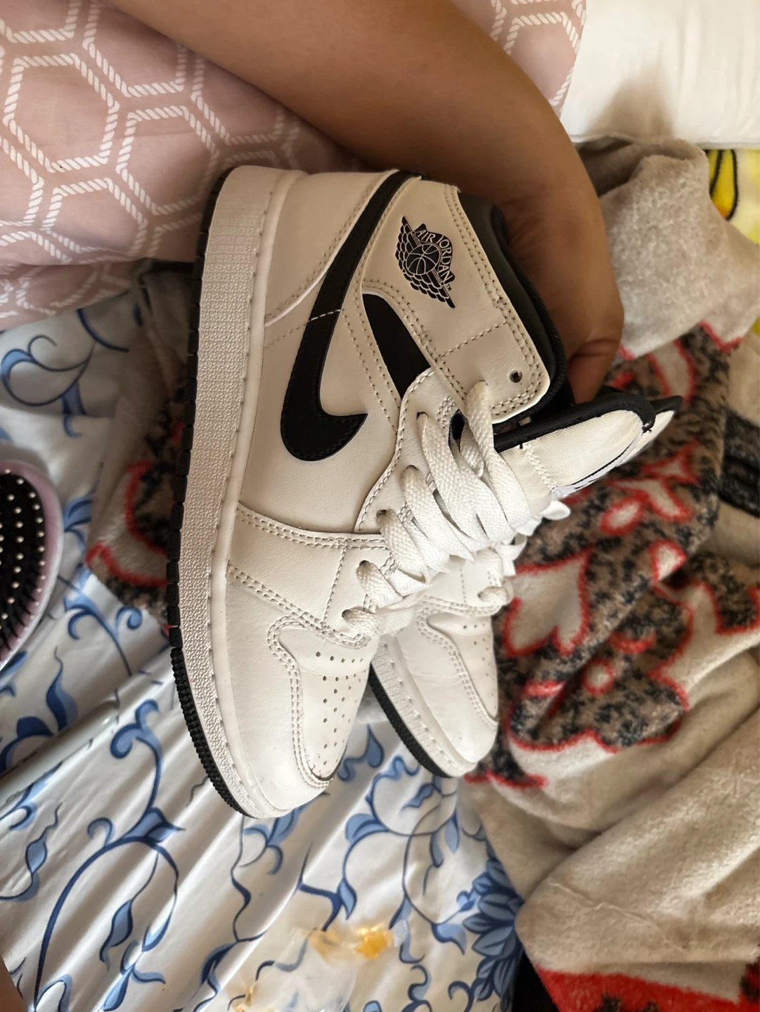 Nike Air Jordan 1 Mid White Black Youth Sneakers