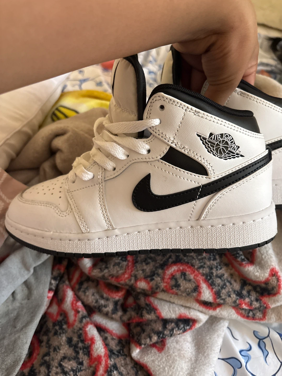 Nike Air Jordan 1 Mid White Black Youth Sneakers - photo 3