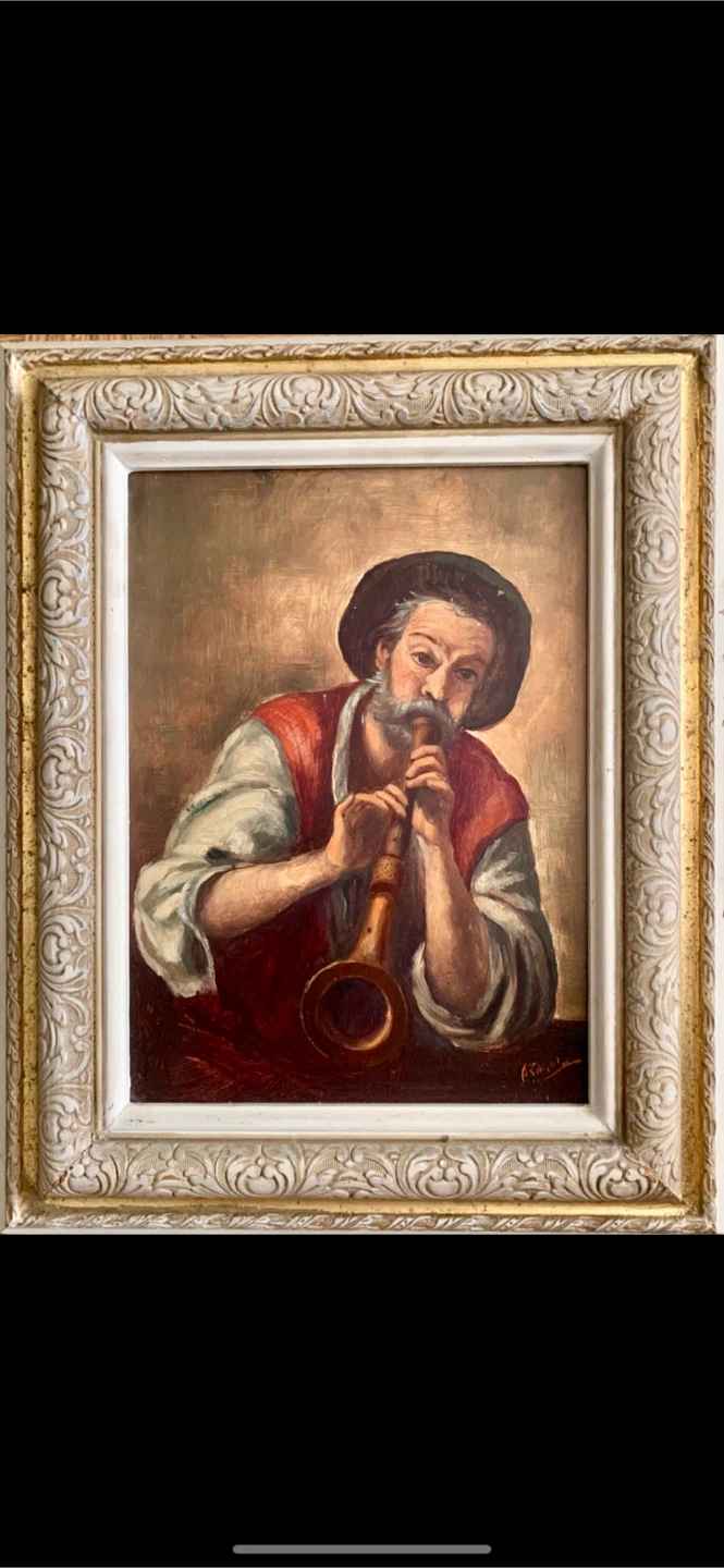 Famous Oil Painting of Man Playing Horn Sign Azaqmi