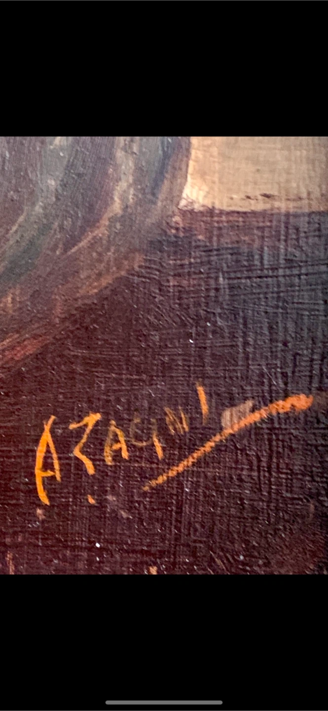 Famous Oil Painting of Man Playing Horn Sign Azaqmi - photo 4