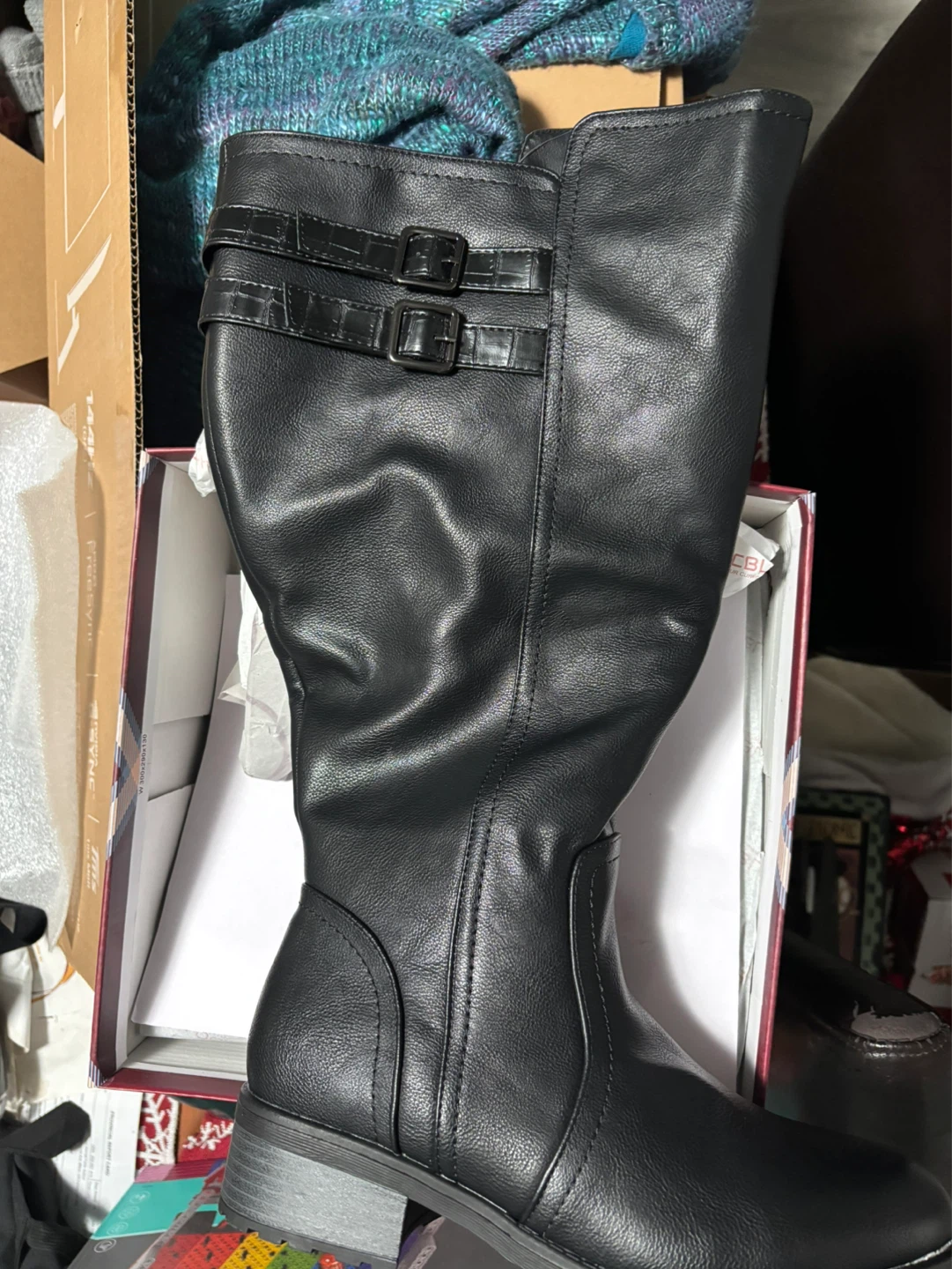 Chicblooms Women's Black PU Boots - Size 9.5