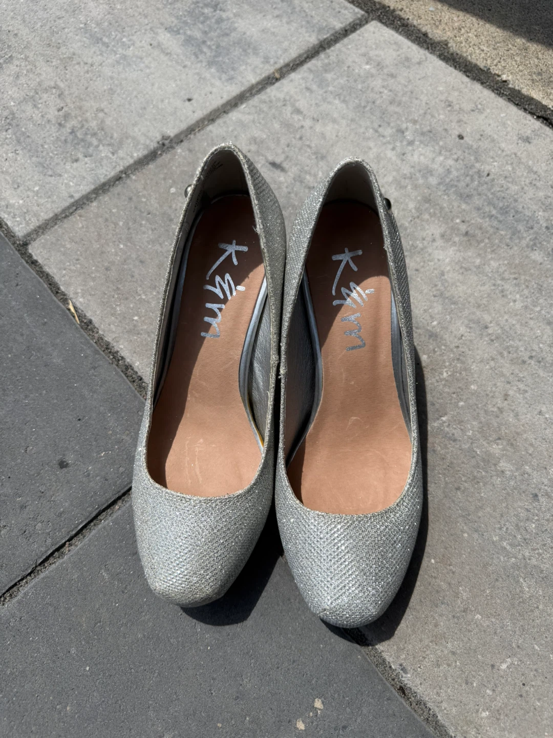Kamy Silver Glitter Heels - Size 7