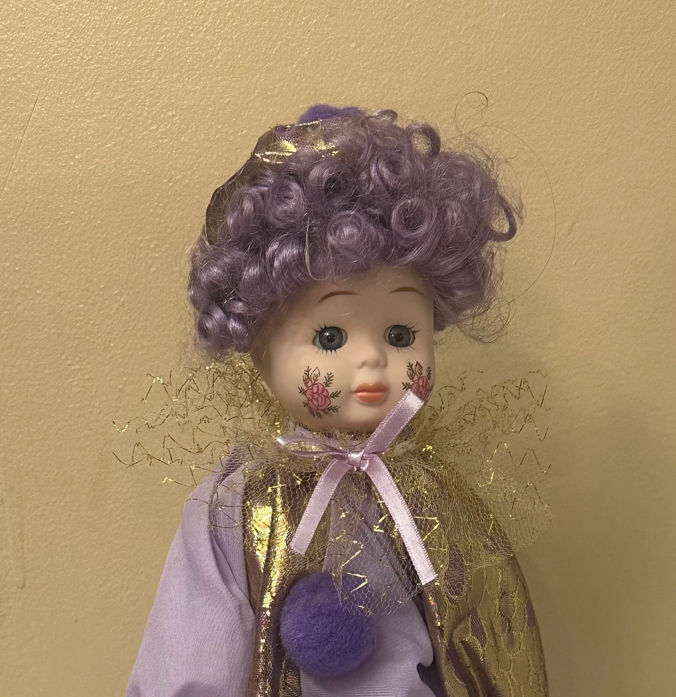 Porcelain Clown Collector’s Doll with Purple & Gold Outfit - photo 5