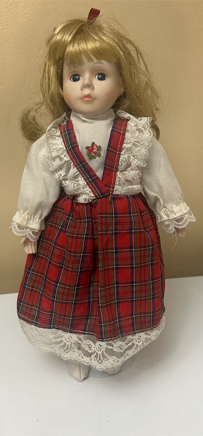 Collector’s Porcelain Doll in Red Plaid Dress - photo 5