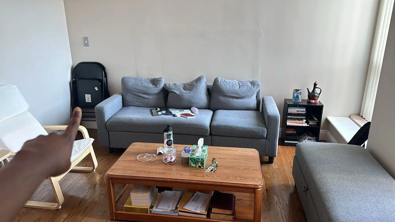 Gray couch + ottoman