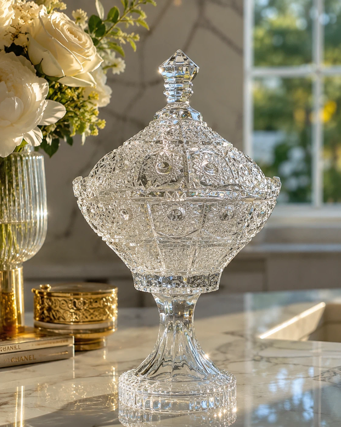 Crystal Pedestal Candy Dish with Lid