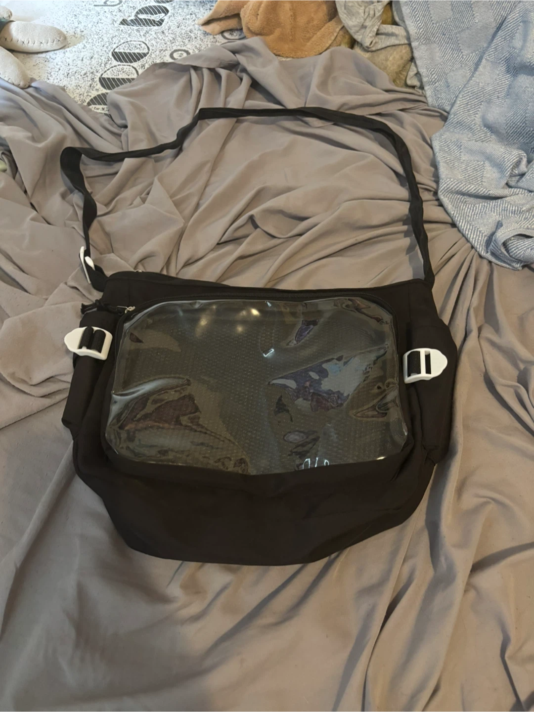 Black ita bag with clear window