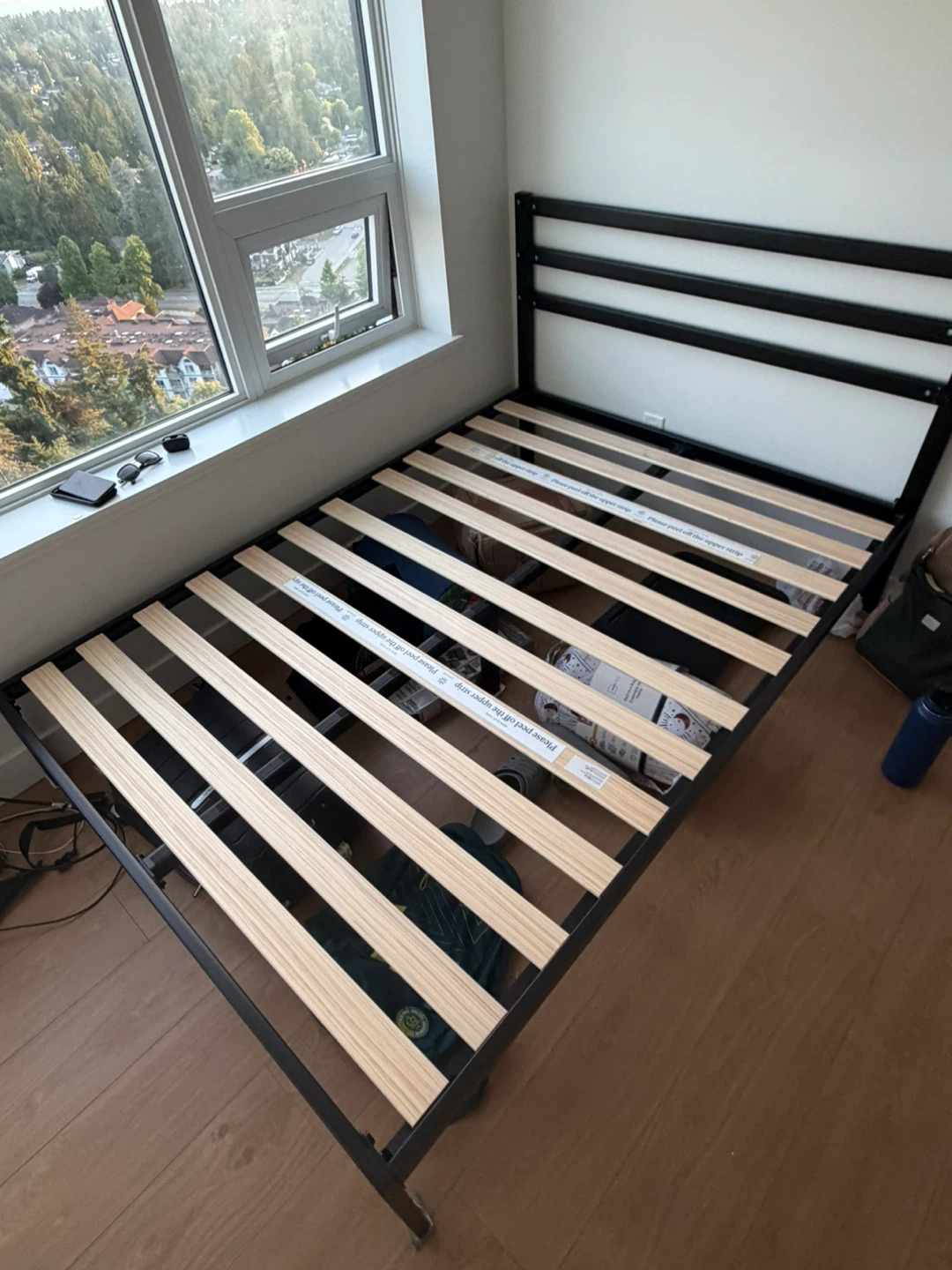 Double Bed Frame with Headboard - Black-Brown and Mattress