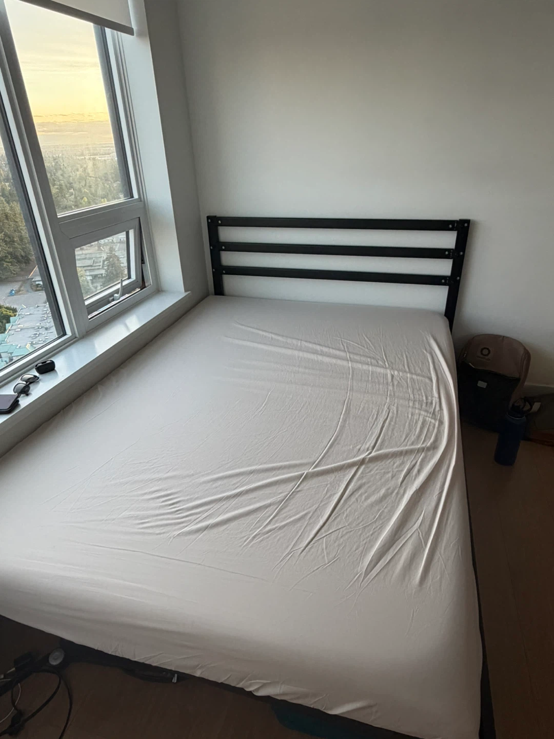 Double Bed Frame with Headboard - Black-Brown and Mattress - photo 2