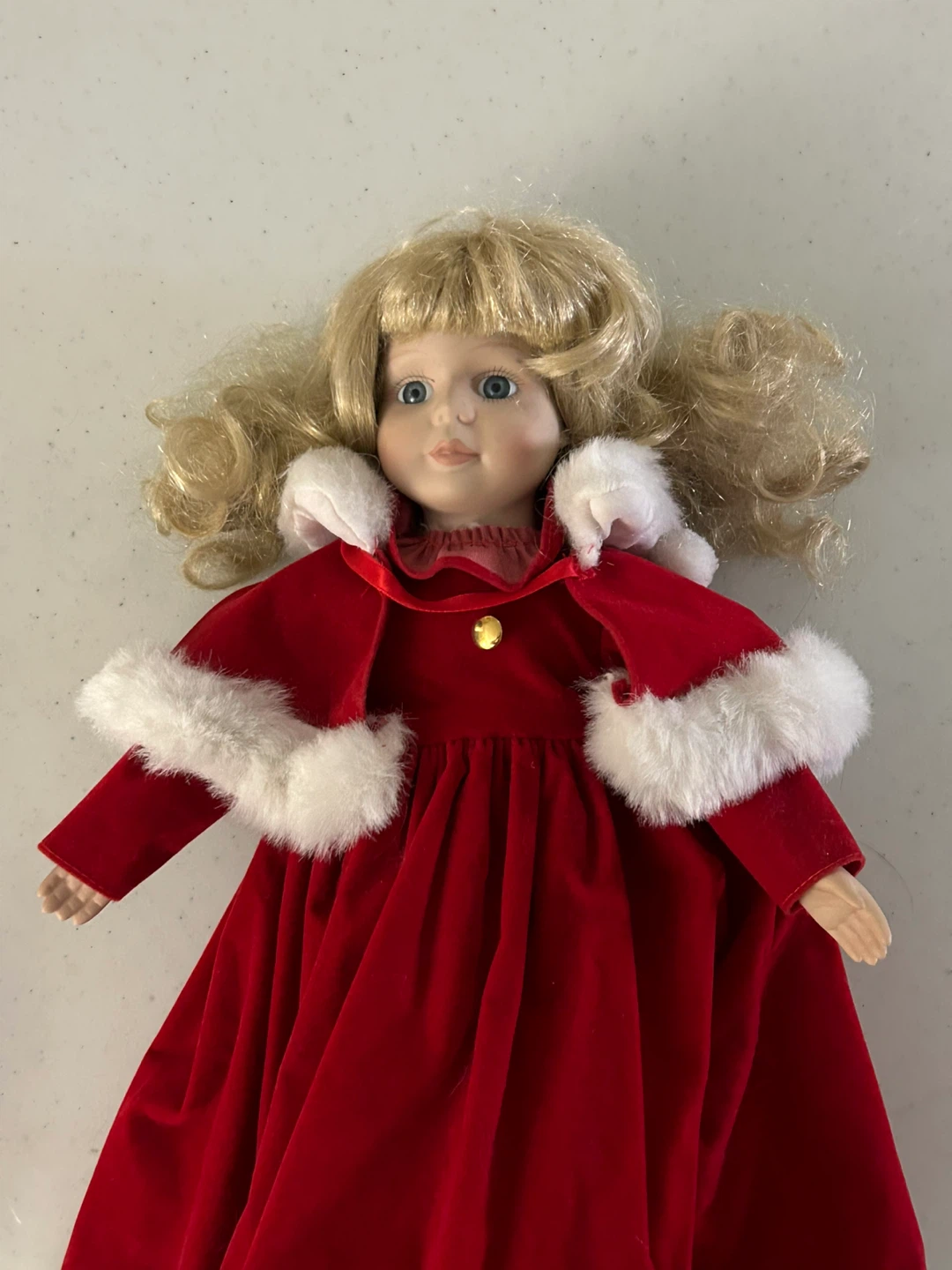 Festive Blond Hair Doll Wearing Red Dress on Skates - photo 2