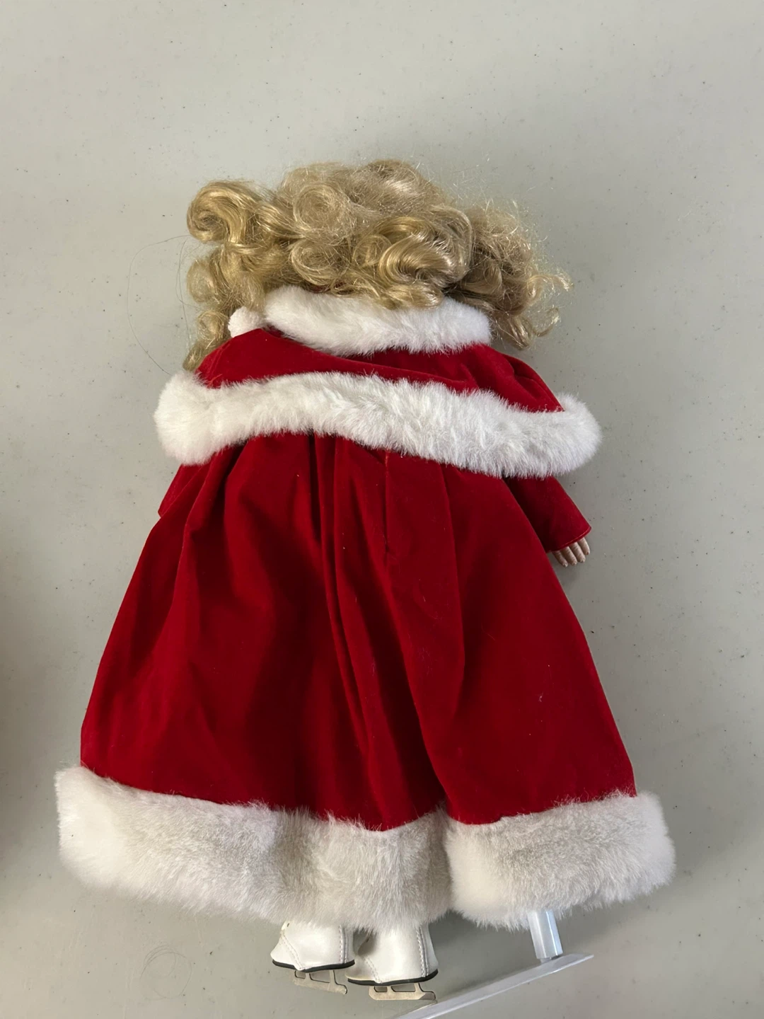 Festive Blond Hair Doll Wearing Red Dress on Skates - photo 3