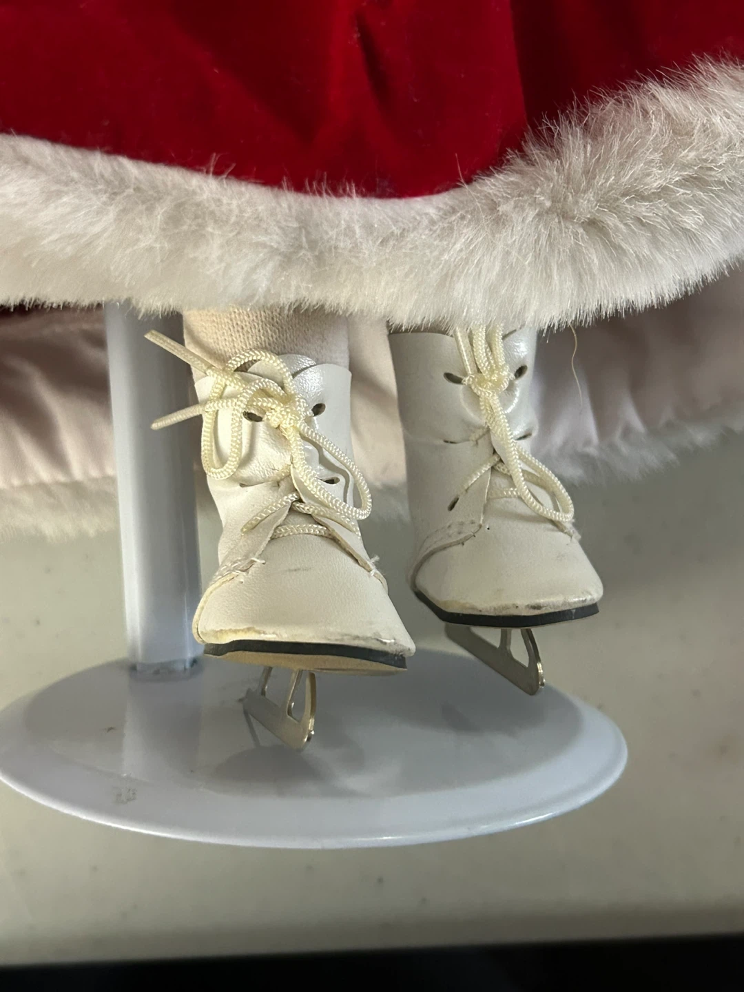 Festive Blond Hair Doll Wearing Red Dress on Skates - photo 4