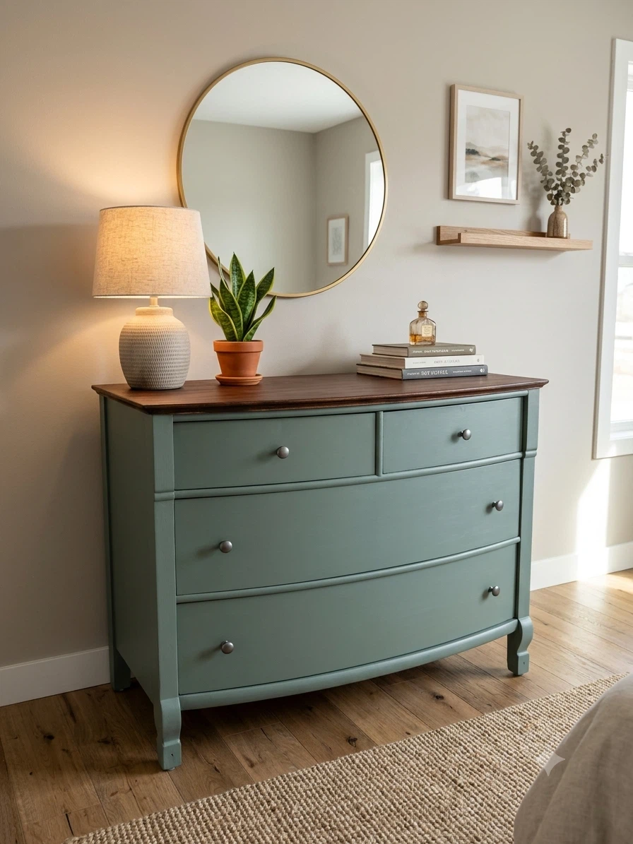 Beautifully Refinished Mid-Century Sage Green Dresser - photo 3