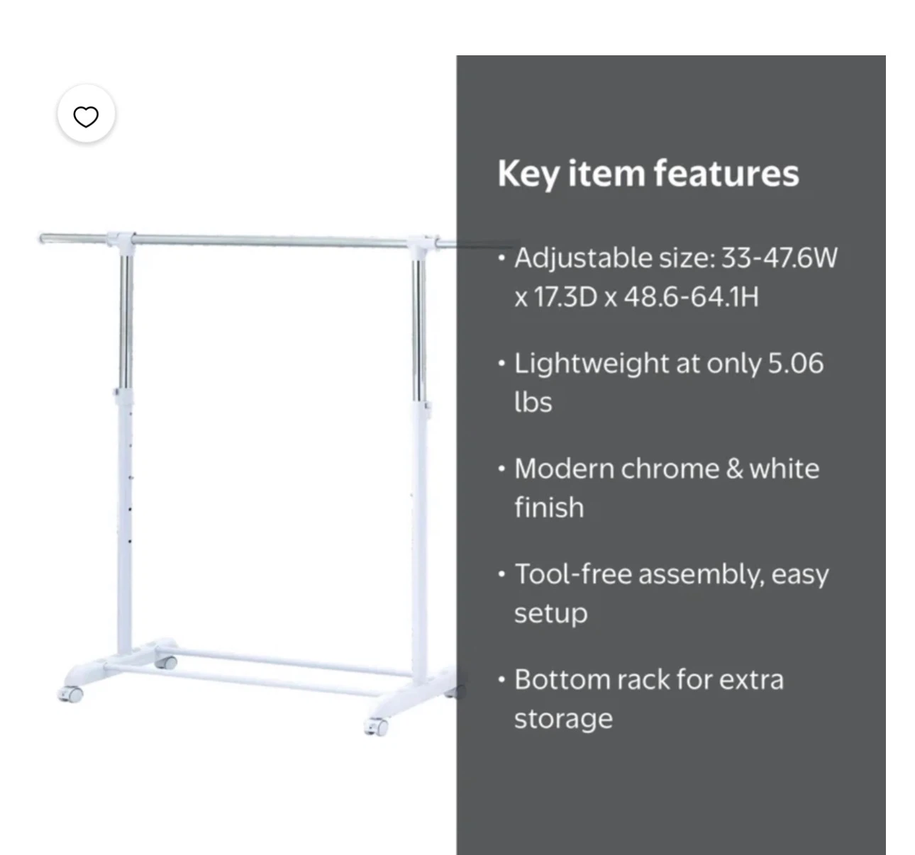 Adjustable Rolling Garment Rack - photo 2