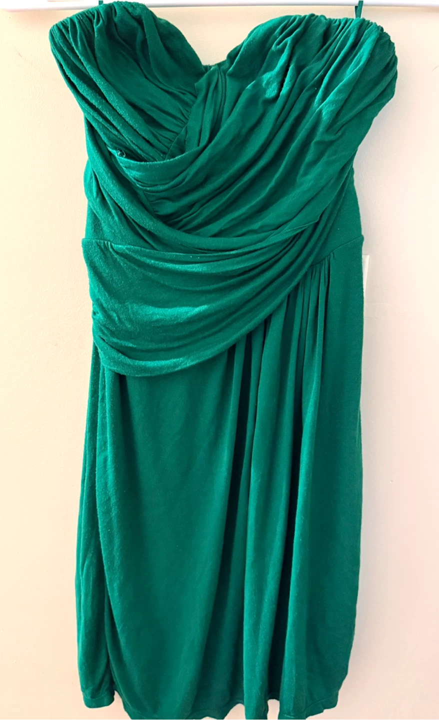 Express Strapless Ruched Dress Green Color