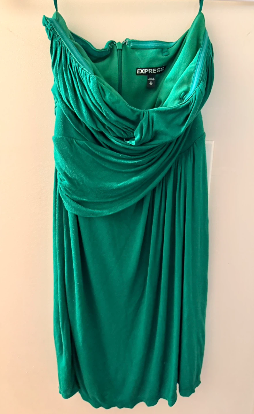 Express Strapless Ruched Dress Green Color - photo 2