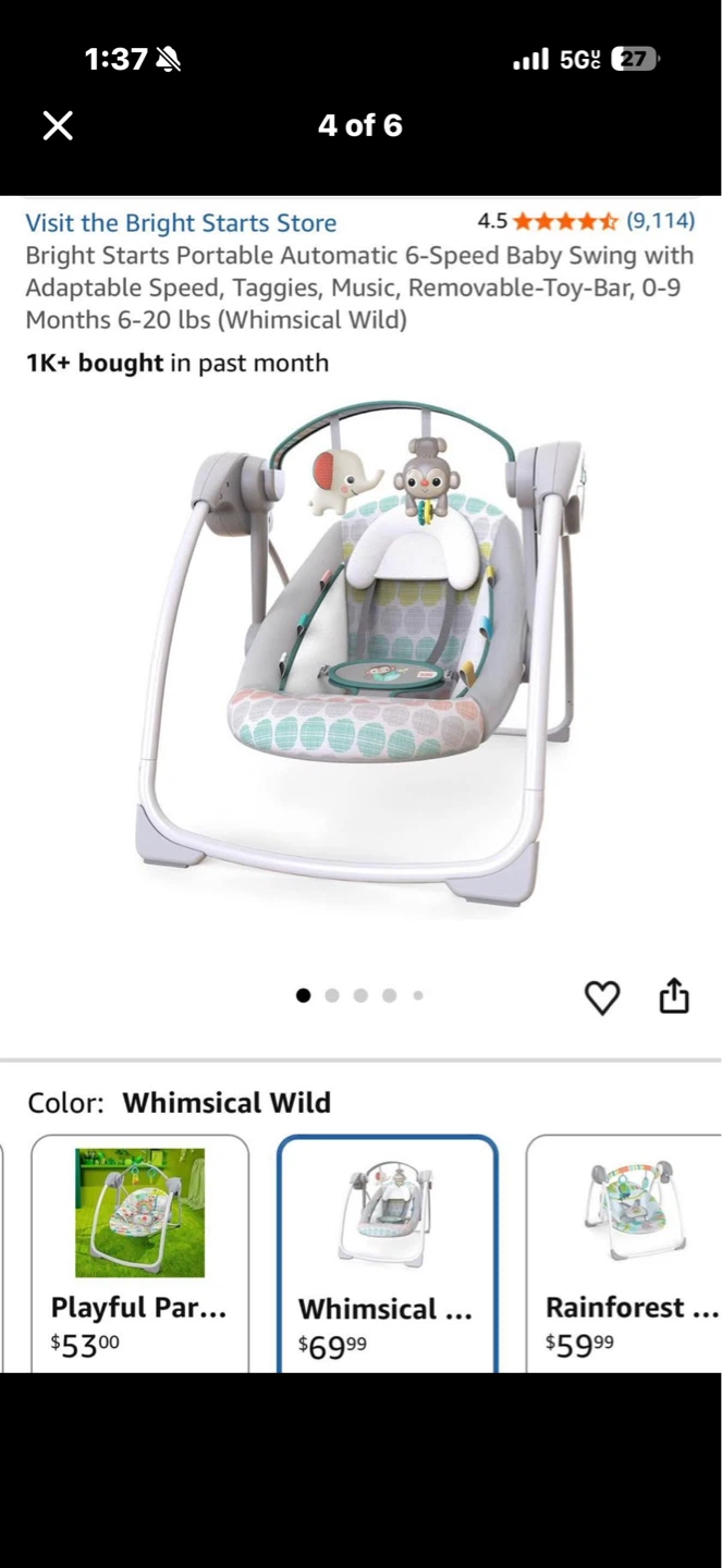 Bright Starts Portable Baby Swing - Whimsical Wild