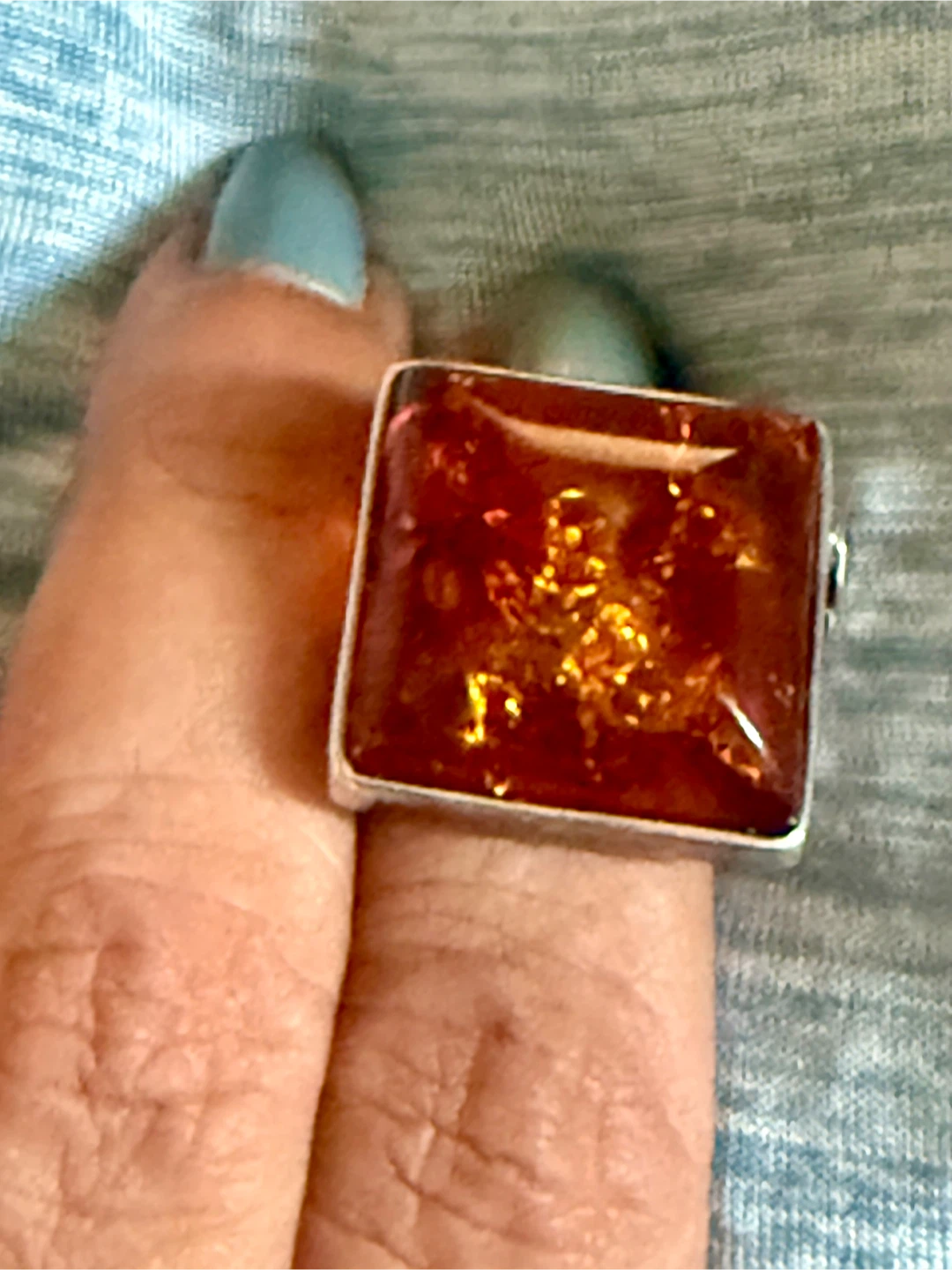 Vintage Sterling Silver Baltic Amber Rings (Honey & Rare Blue)