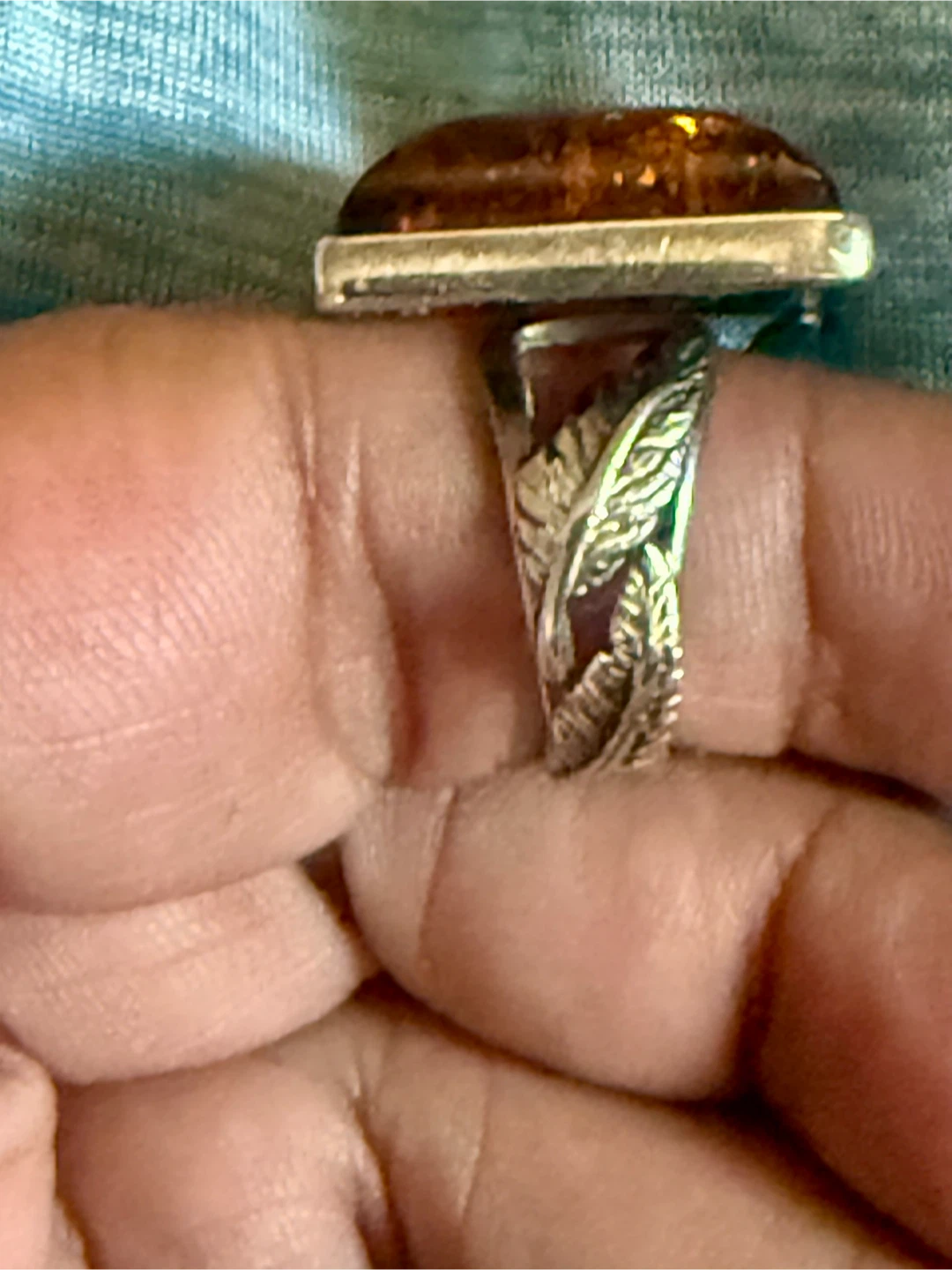 Vintage Sterling Silver Baltic Amber Rings (Honey & Rare Blue) - photo 2