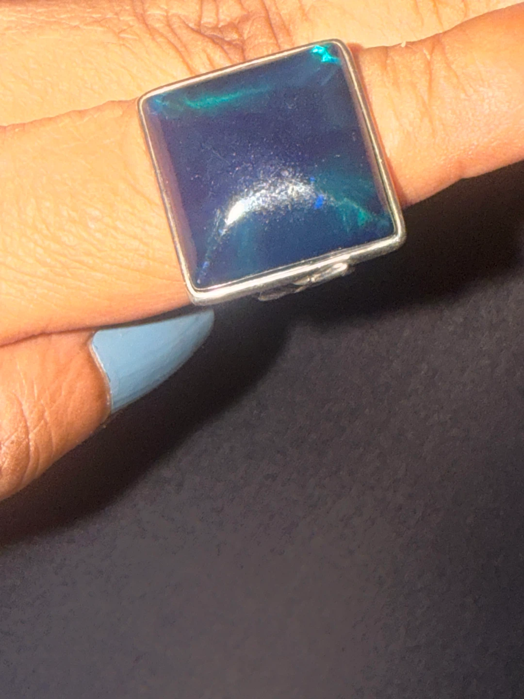 Vintage Sterling Silver Baltic Amber Rings (Honey & Rare Blue) - photo 5