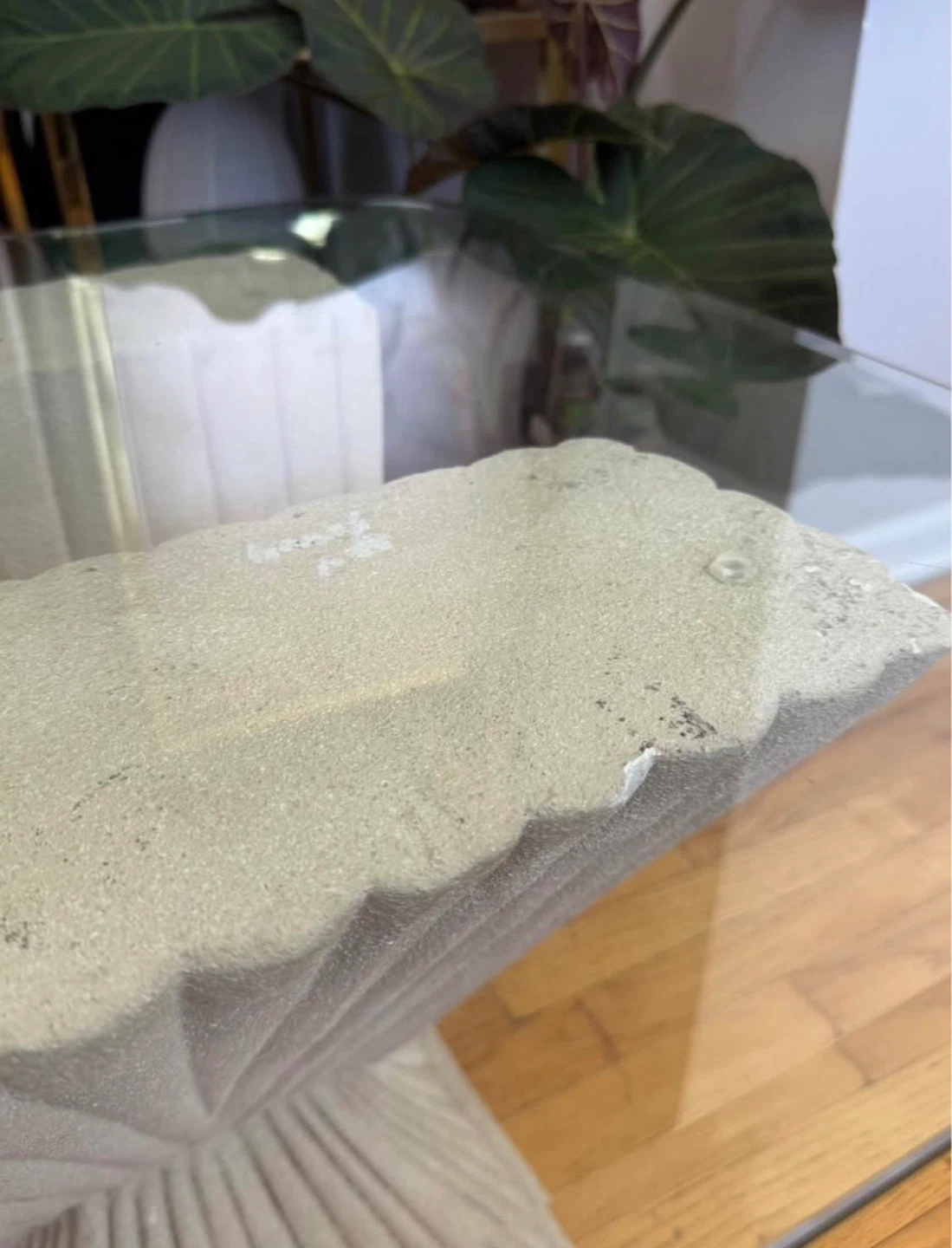 Vintage Glass Top Plaster Stone Accent Table - photo 2