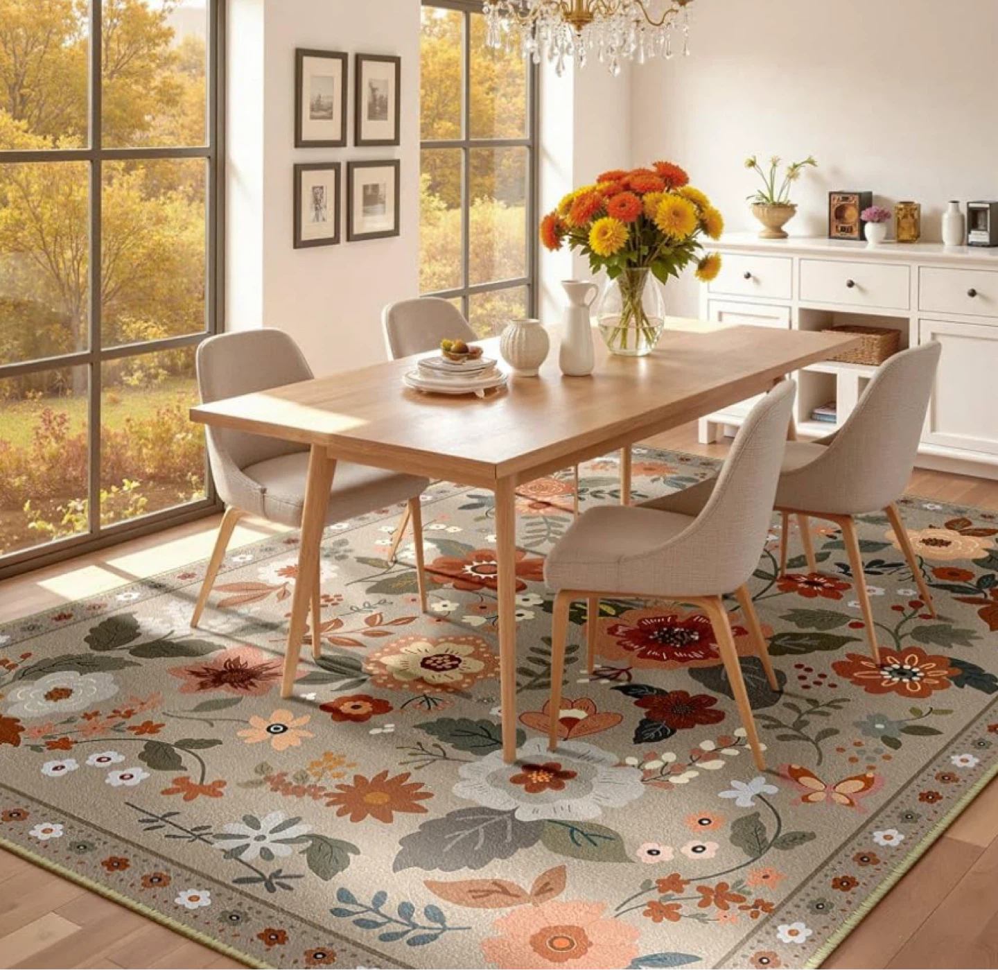 Floral Area Rug - 5x7 Low Pile & Foldable Washable - photo 2