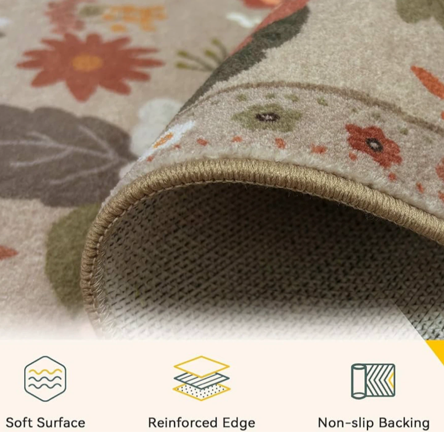 Floral Area Rug - 5x7 Low Pile & Foldable Washable - photo 3