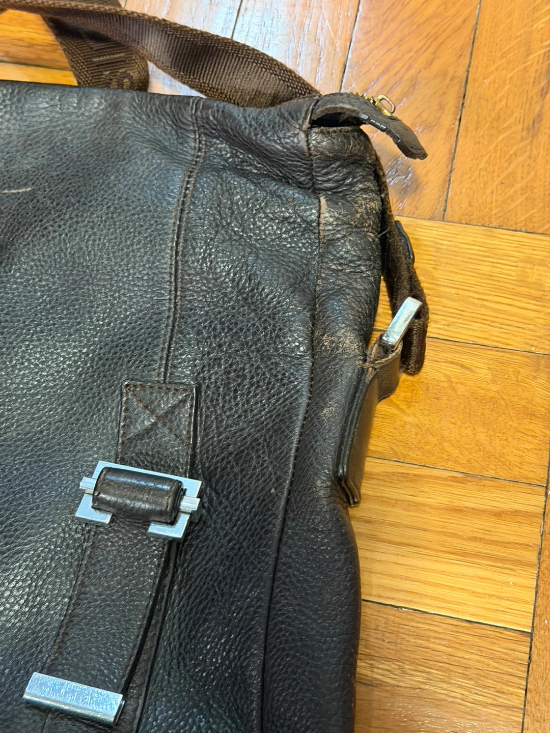 Dark brown Genuine Leather Messenger Bag - photo 5