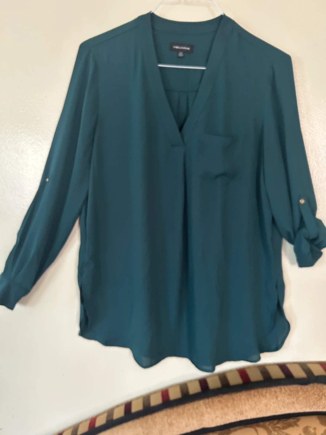 Lord & Taylor Teal V-Neck Blouse - Size Medium