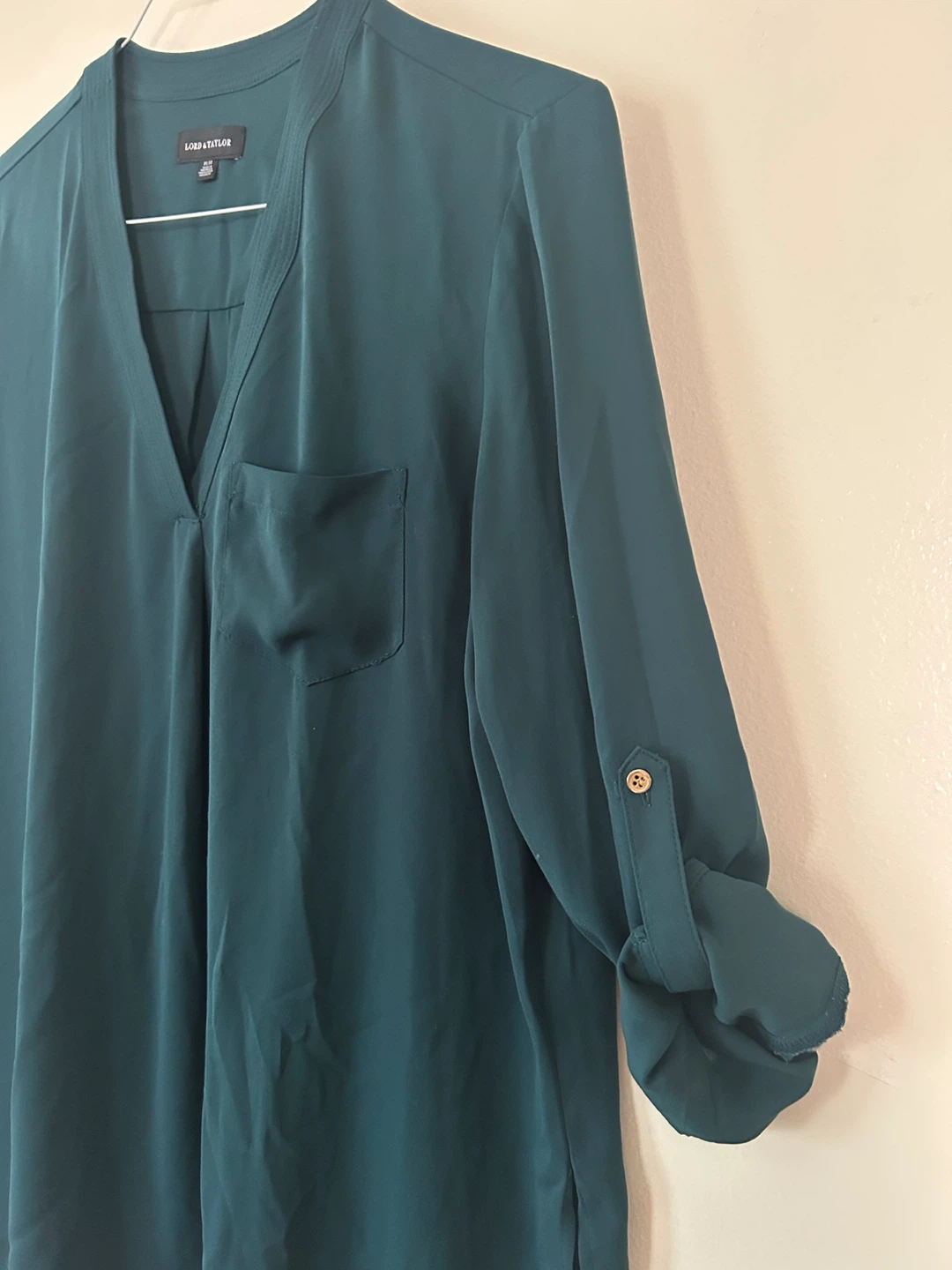 Lord & Taylor Teal V-Neck Blouse - Size Medium - photo 2