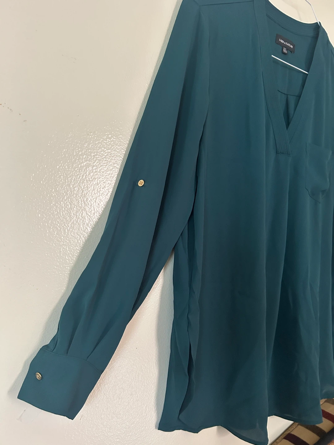 Lord & Taylor Teal V-Neck Blouse - Size Medium - photo 3