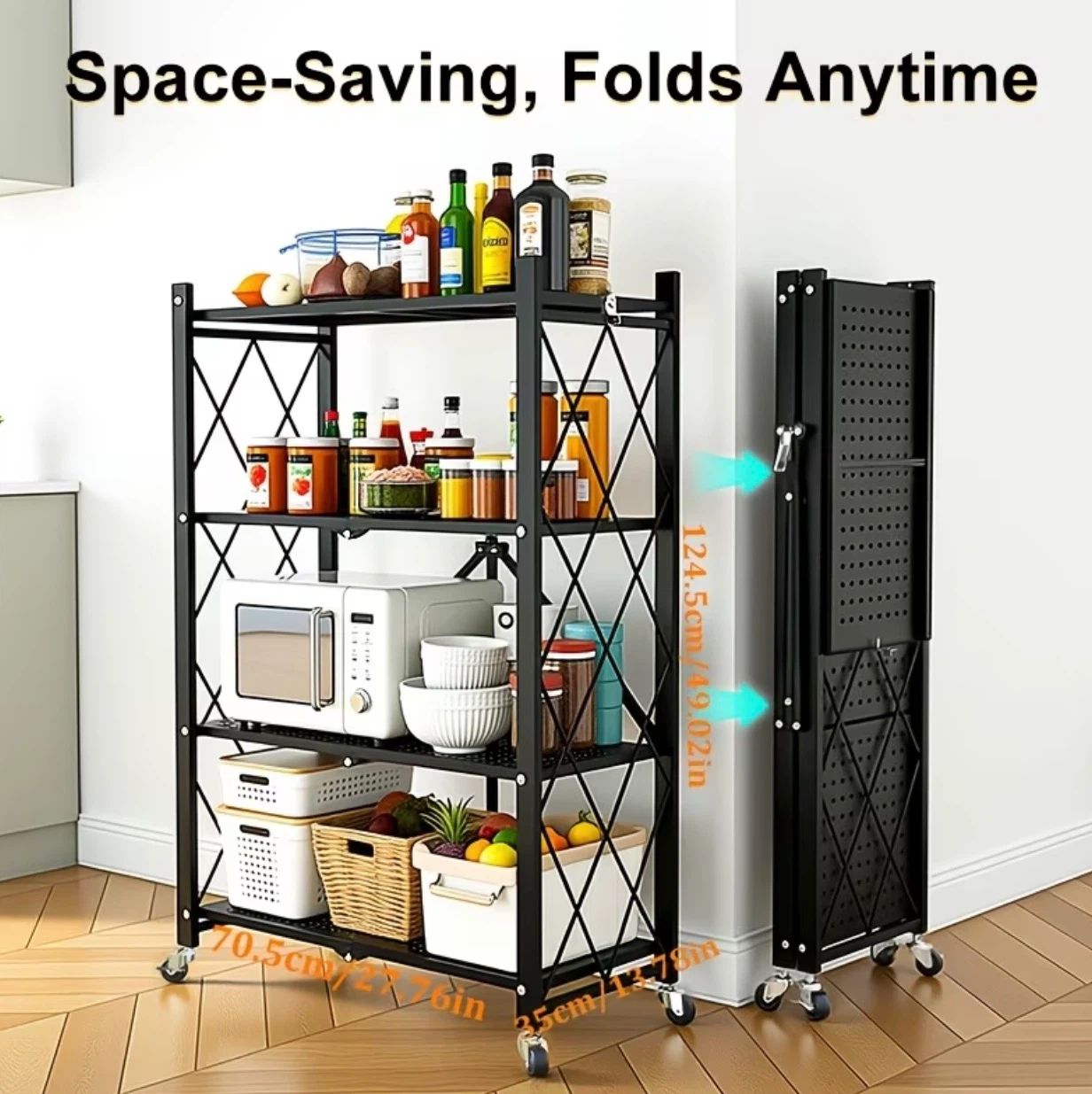 Black Folding 4-Tier Storage Shelf (BRAND NEW IN BOX)