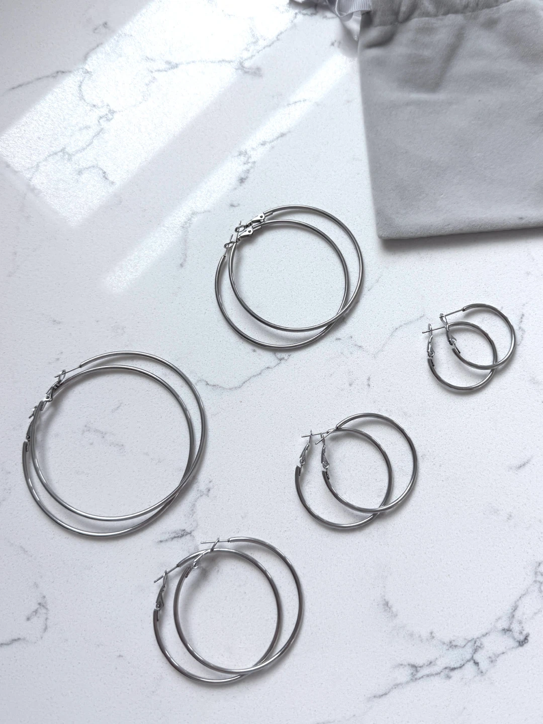 5 Silver Hoops Set