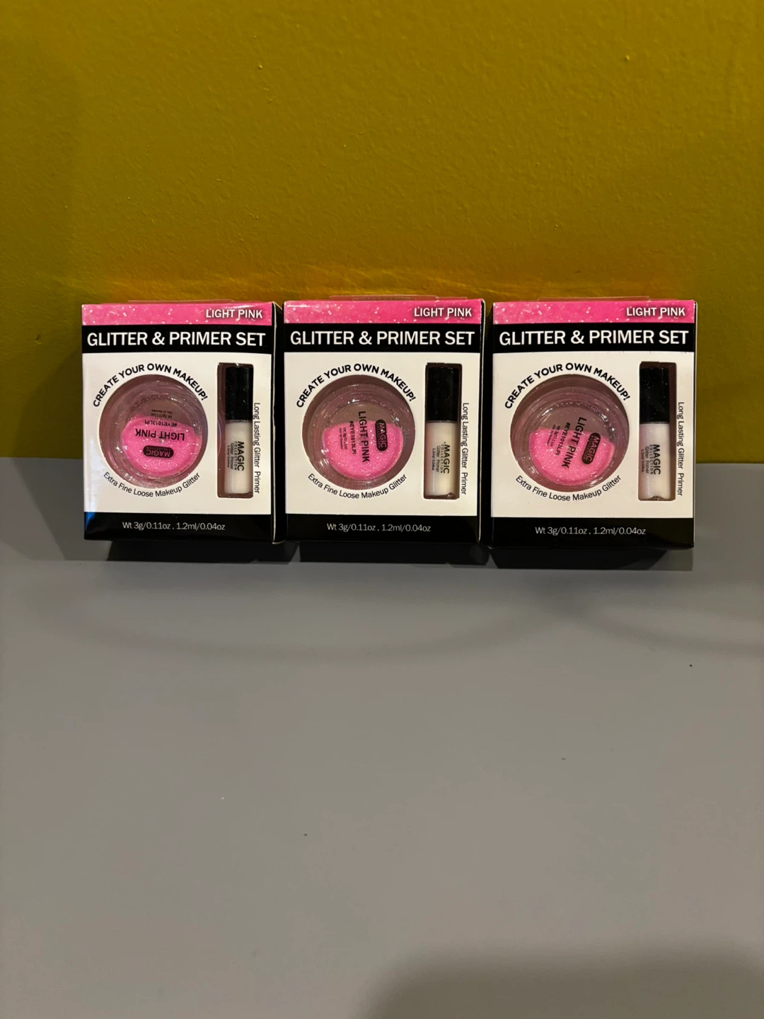 3 Magic Collection Glitter & Primer Set - Light Pink