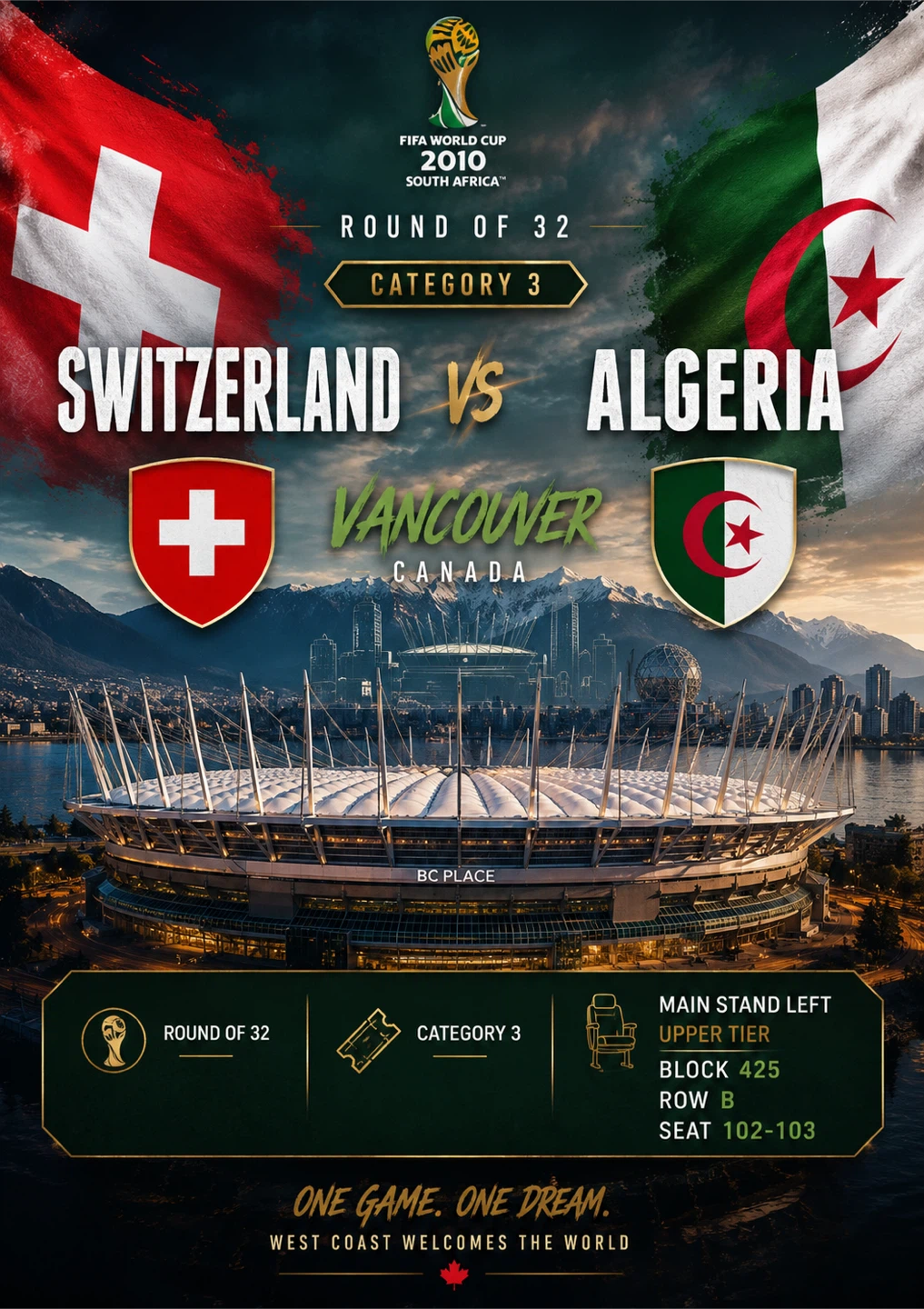 FIFA World Cup 2026 Switzerland vs Algeria Ticket Stub