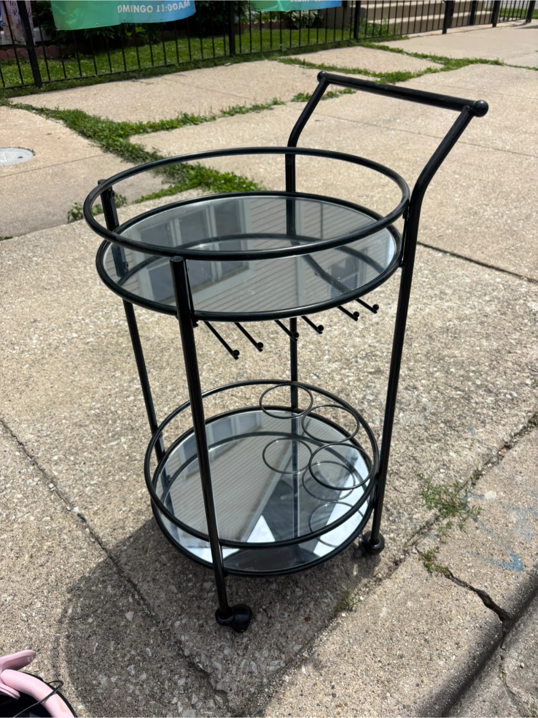 Black Metal Bar Cart with Glass Shelves