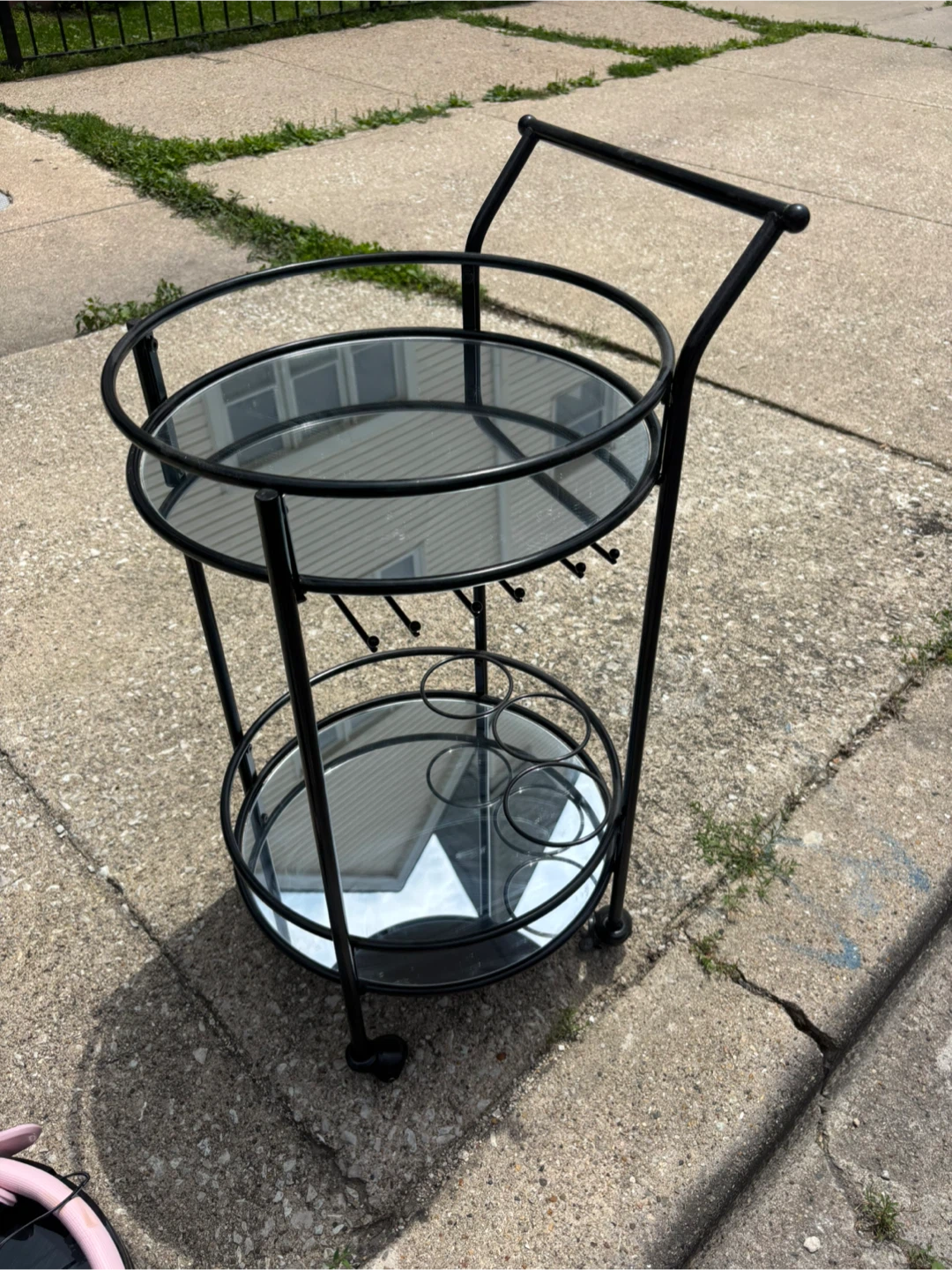 Black Metal Bar Cart with Glass Shelves - photo 2