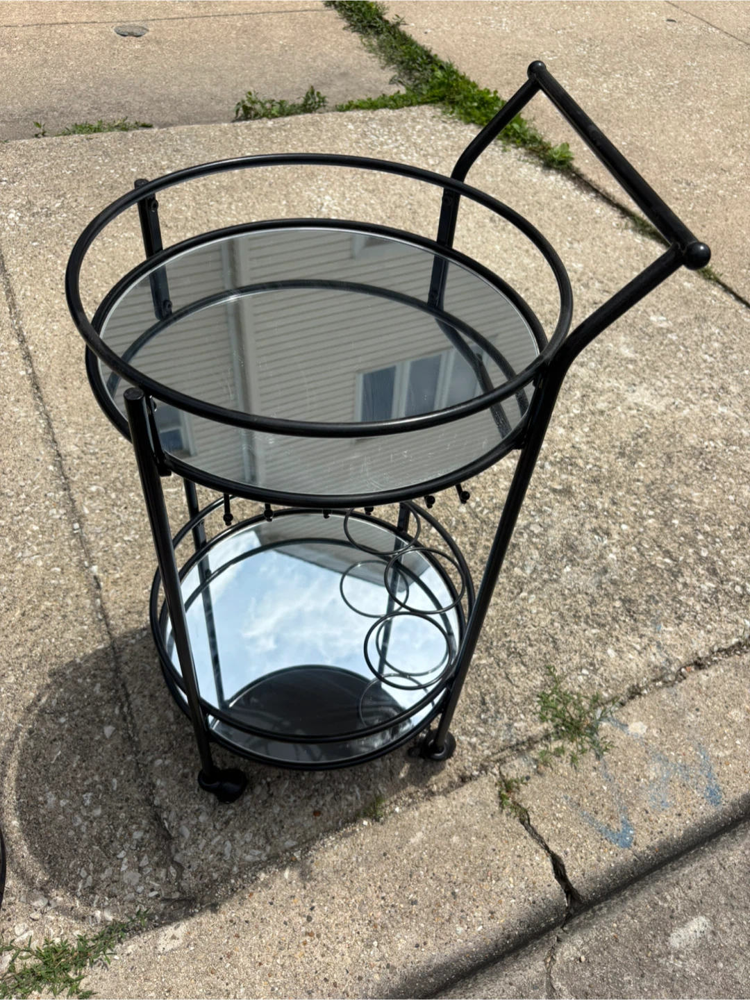 Black Metal Bar Cart with Glass Shelves - photo 3