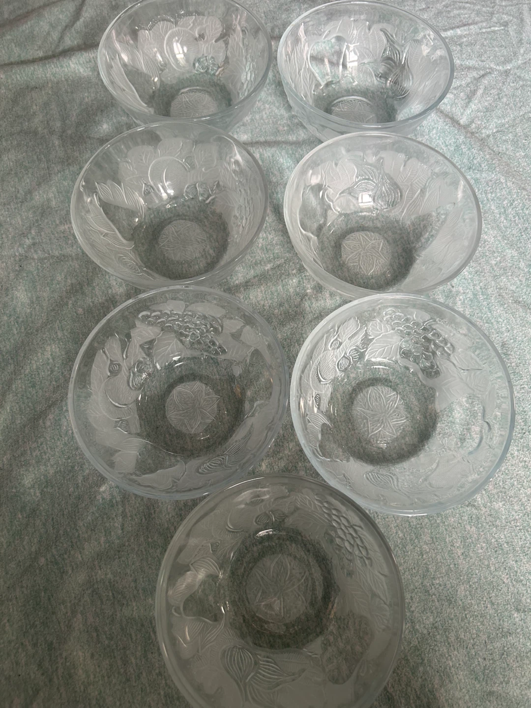 Frosted Glass Bowls with Embossed Fruit Design