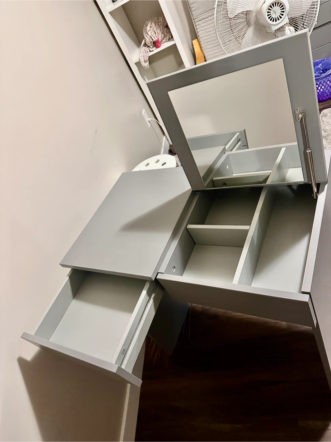 Gray Vanity Desk with Mirror and Drawers
