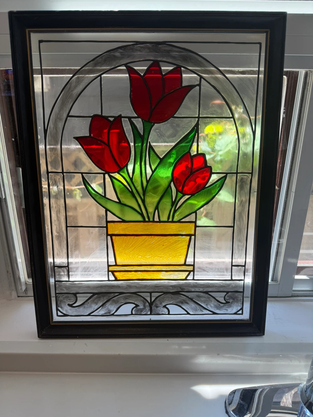 Stained Glass Tulip Panel ORIGINAL 1930