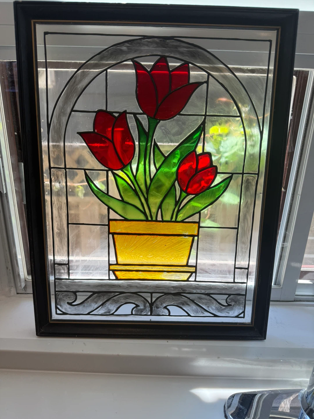 Stained Glass Tulip Panel ORIGINAL 1930 - photo 2