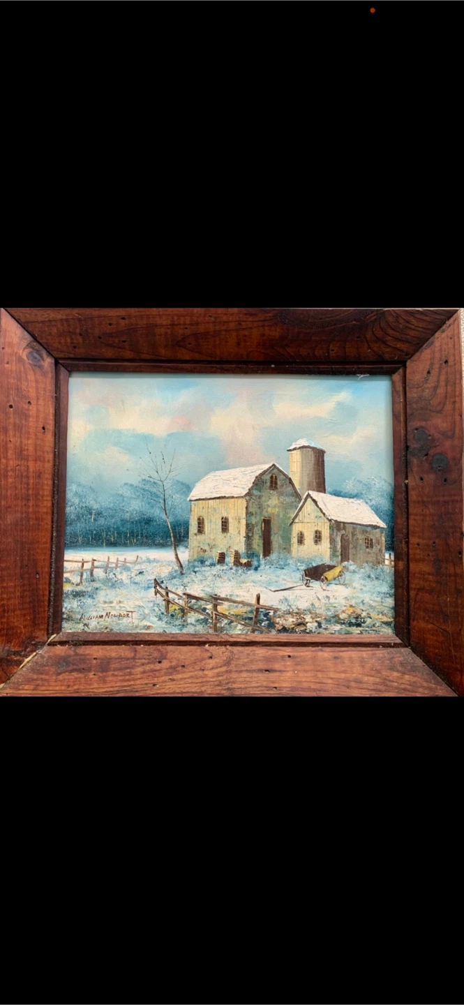 William Newport Winter Barn Scene Oil Painting