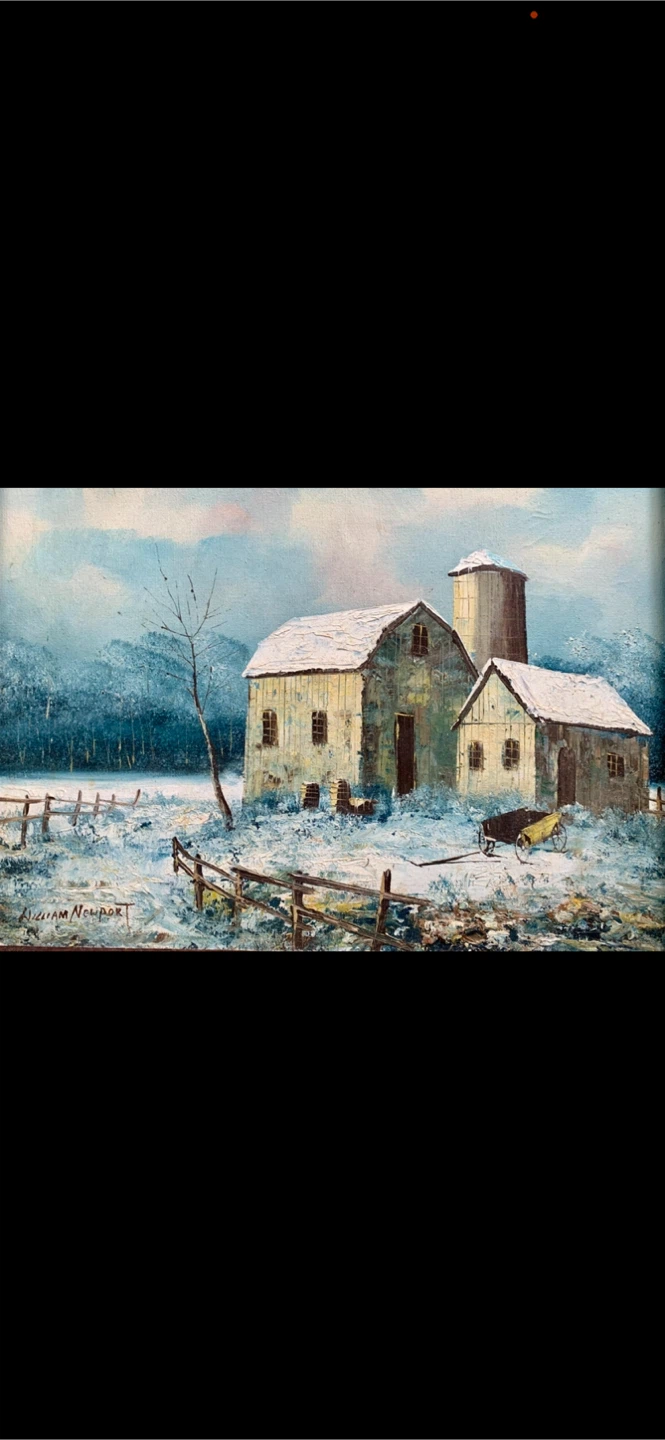 William Newport Winter Barn Scene Oil Painting - photo 2