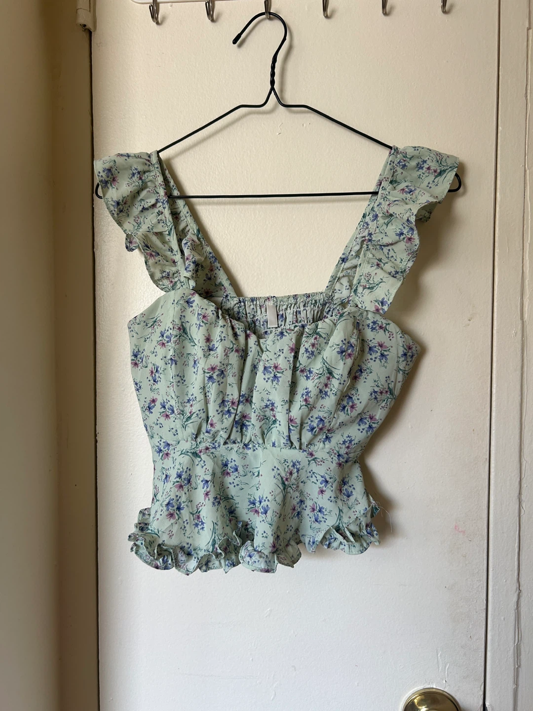 Floral Square Neck Ruffle Tank Top