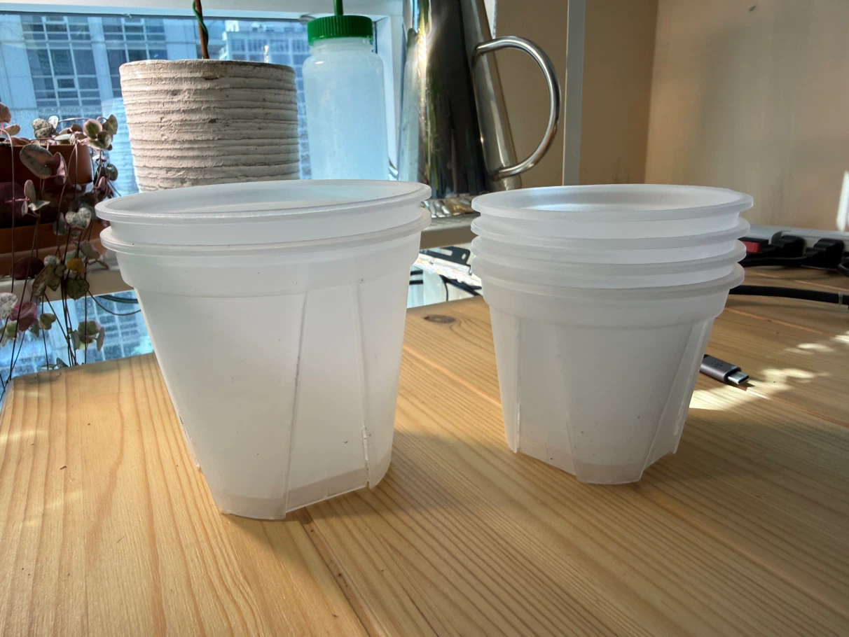 Set of 6 clear nursery pots- 4.5 and 4 in